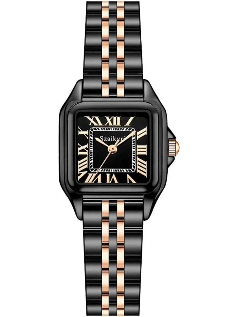 Women's Rose/ Gold/Black Square Dial Dainty Vintage Stainless Steel Band Watches
